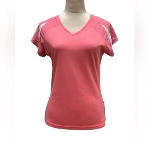 Russell Women Athletic V-neck Short Sleeves Pink T-shirt Size M